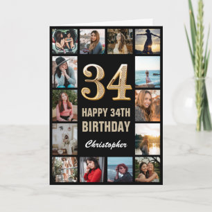 Carte 34e Joyeux Anniversaire Black and Gold Photo Colla