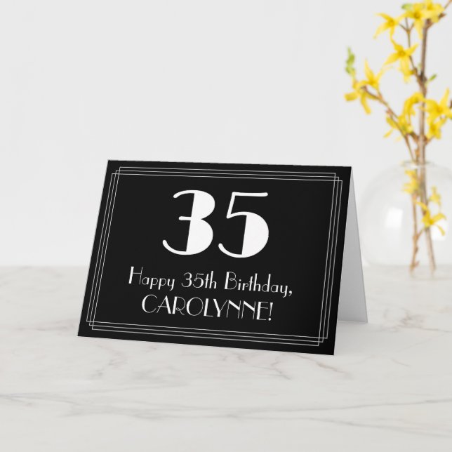 Carte 35e anniversaire ~ Art Déco Inspiré Look "35", Nom (Fleur jaune)