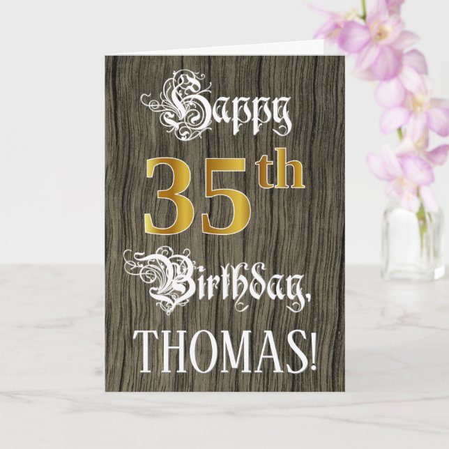 Carte 35e anniversaire : Faux Gold Look + Faux Wood Moti (Orchidée)