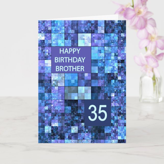 Carte 35e Anniversaire Frère, Carrés bleus, (Orchidée)