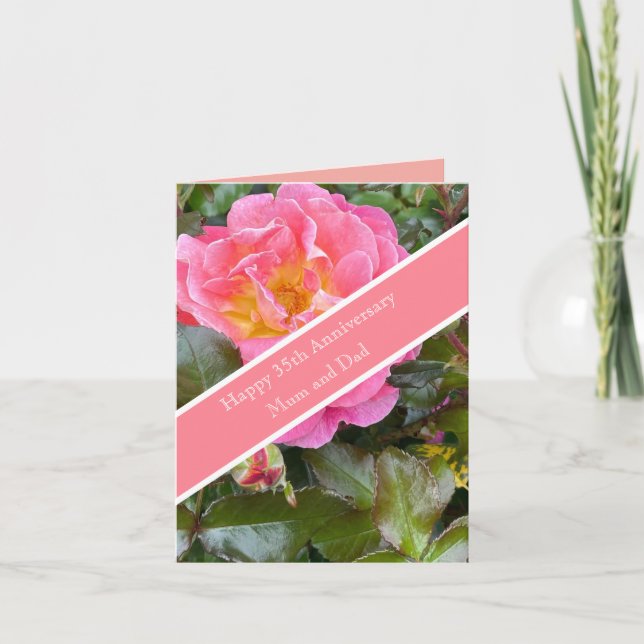 Carte 35e anniversaire Mariage Rose corallien (Devant)