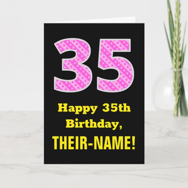 Carte 35e anniversaire : Pink Stripes and Hearts "35" +  (Devant)