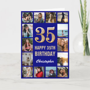 Carte 35e Joyeux Anniversaire Marine Bleu & Gold Photo C