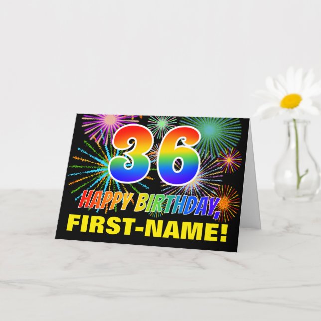 Carte 36e anniversaire : Bold, Fun, Fireworks, Rainbow 3 (Petite plante)