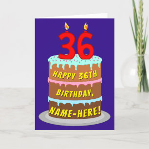 Carte 36e anniversaire : Fun Cake and Candles + Nom pers