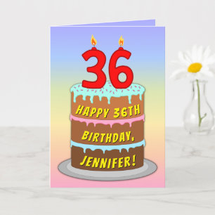 Carte 36e anniversaire — Fun Cake & Candles, avec nom pe