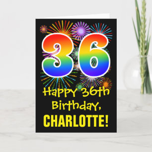 Carte 36e anniversaire : Fun Fireworks Motif + Rainbow 3