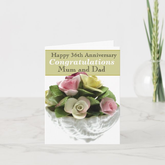 Carte 36e anniversaire Mariage de la porcelaine osseuse, (Devant)