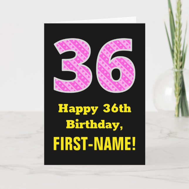 Carte 36e anniversaire : Pink Stripes and Hearts "36" +  (Devant)