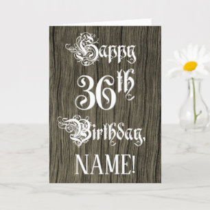 Carte 36e Birthday: Fancy, Elegant Text; Faux Wood Look