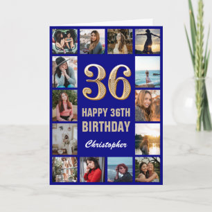 Carte 36e Joyeux Anniversaire Marine Bleu & Gold Photo C