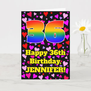 Carte 36th Birthday: Loving Hearts Pattern, Rainbow # 36