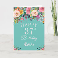 37e anniversaire Aquarelle Florale Fleurs Turquois