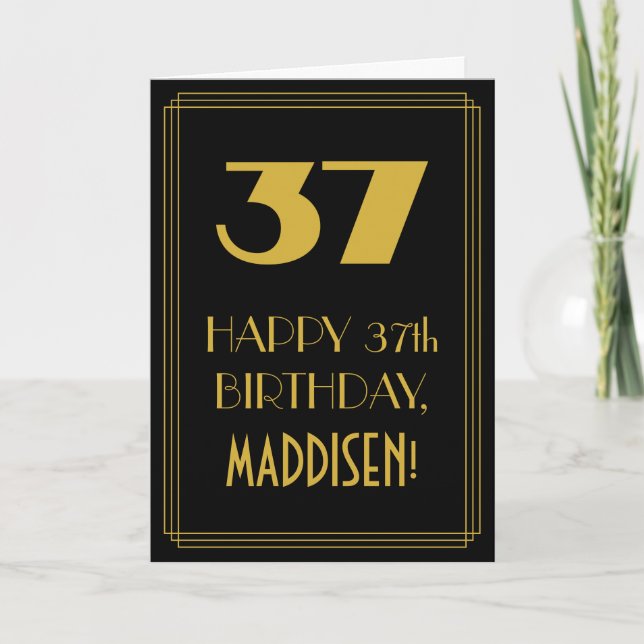 Carte 37e anniversaire ~ Art Déco Inspiré Look "37" & No (Devant)