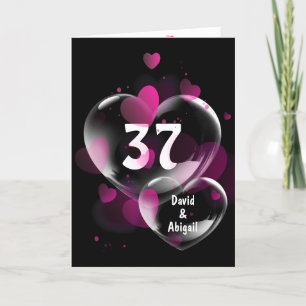 Carte 37e anniversaire Bulles cardiaques sur noir