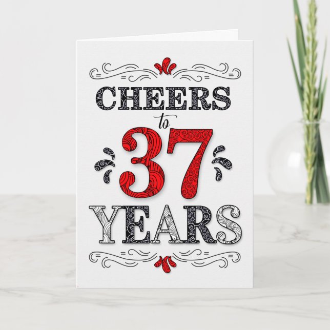 Carte 37e anniversaire Cheers en Motif noir blanc rouge (Devant)
