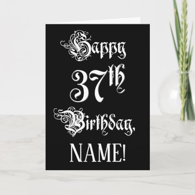 Carte 37e anniversaire : Fancy, Elegant Script + Nom per (Devant)