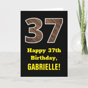 Carte 37e anniversaire : Nom, Motif Faux Wood Grain "37"