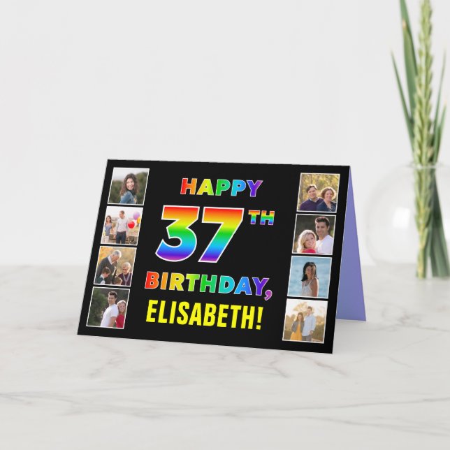 Carte 37e anniversaire : Rainbow Text, Custom Photos & N (Devant)