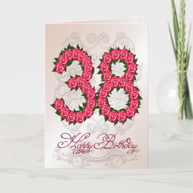 Carte 38e anniversaire avec roses et feuilles (Devant)