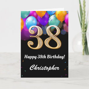 Carte 38e anniversaire Ballons noirs et dorés