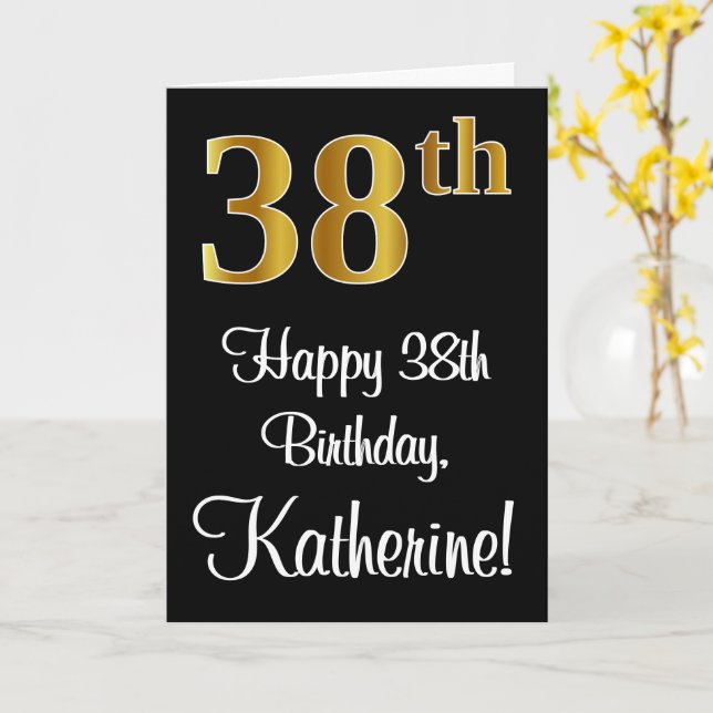 Carte 38e anniversaire ~ Elégant Luxueux Faux Gold Look  (Fleur jaune)