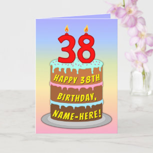 Carte 38e anniversaire — Fun Cake & Candles, avec nom pe