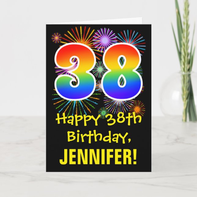 Carte 38e anniversaire : Fun Fireworks Motif + Rainbow 3 (Devant)