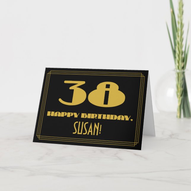 Carte 38e anniversaire : Nom + Art Déco Inspiré Look "38 (Devant)