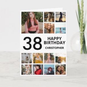 Carte 38e anniversaire Photo Collage 13 Photos Noir Blan