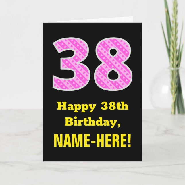 Carte 38e anniversaire : Pink Stripes and Hearts "38" +  (Devant)