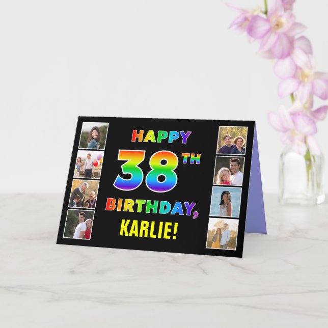 Carte 38e anniversaire : Rainbow Text, Custom Photos & N (Orchidée)