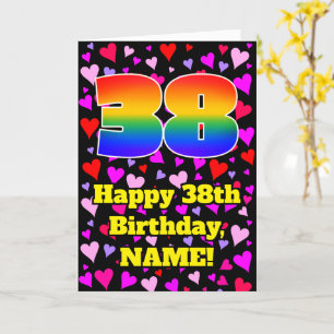 Carte 38th Birthday: Loving Hearts Pattern, Rainbow # 38