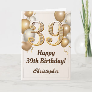 Carte 39e anniversaire Ballons d'or et Confetti Annivers