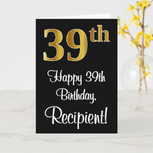 Carte 39e anniversaire ~ Elégant Luxueux Faux Gold Look 