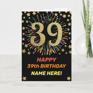 Carte 39e anniversaire Feu d'artifice Rainbow Gold Fun