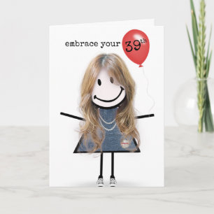 Carte 39e anniversaire fille avec ballon rouge