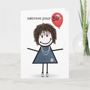 Carte 39e anniversaire fille avec ballon rouge