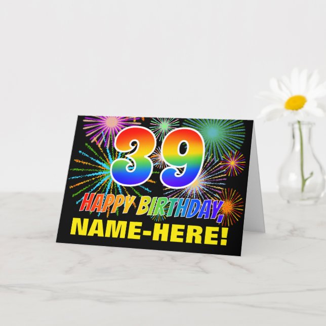 Carte 39e anniversaire : Gras, Amusants, Feu d'artifice, (Petite plante)