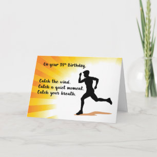 Carte 39e anniversaire homme courir avec l'Arrière - pla