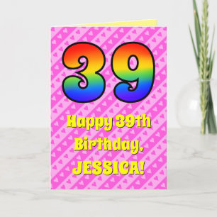 Carte 39e anniversaire : Pink Stripes & Hearts, Arc en c