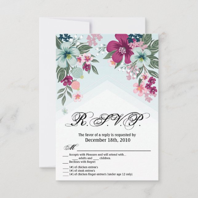 Carte 3.5x5 R.S.V.P. Fleurs tropicales sur Blue Om (Devant)