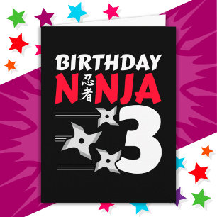 Carte 3 Ans Ninja Party Stars Enfants 3e anniversaire