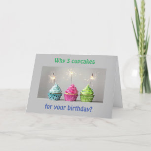 CARTE 3 CUPCAKES TOUS AVEC UN COMPLIMENT SPÉCIAL POUR "V