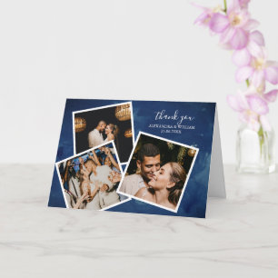 Carte 3 Photo Marine Mariage Merci d'aquarelle bleu
