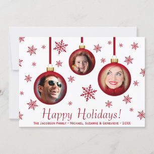 Carte 3 Photos Bauble Rouge Ornements & Snowflakes