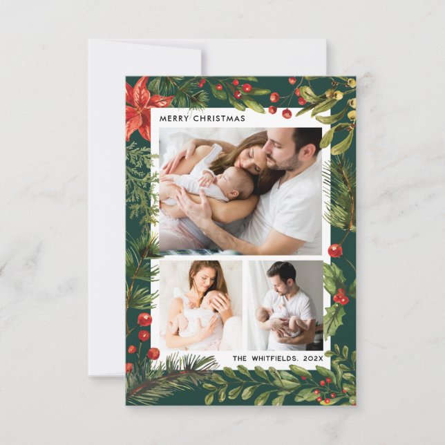 Carte 3 Photos de famille Vacances de Noël botaniques (Devant)