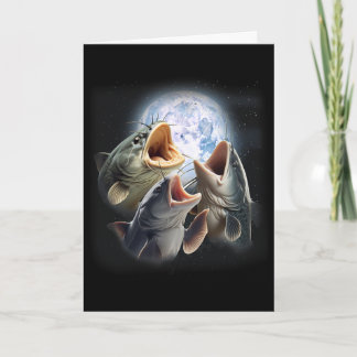 Carte 3 poissons-chats hurlant à la lune drôle de pêche
