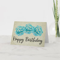 3 Roses Turquoises d'aquarelle sur Tan Damask anni