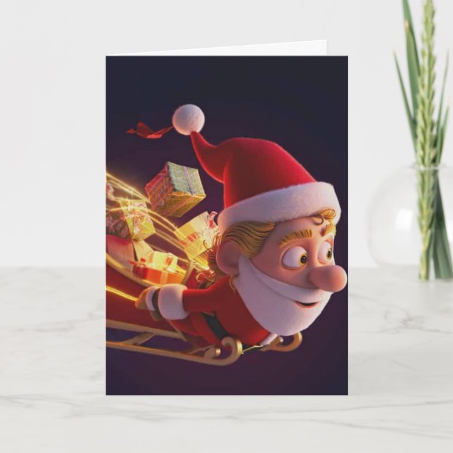 Carte 3D Santa Claus Christmas Greeting Card – Festive H (Devant)